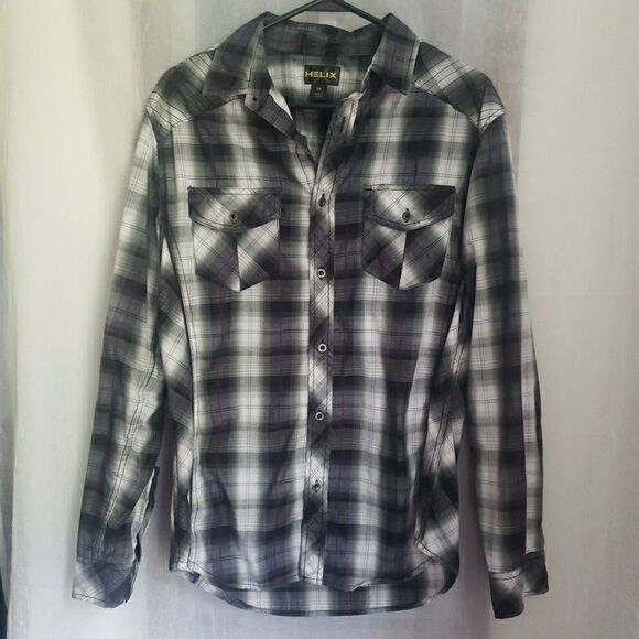 Helix Long Sleeve Button Up Shirt Plaid Western Cowboy Rodeo Mens M - Picture 1 of 10